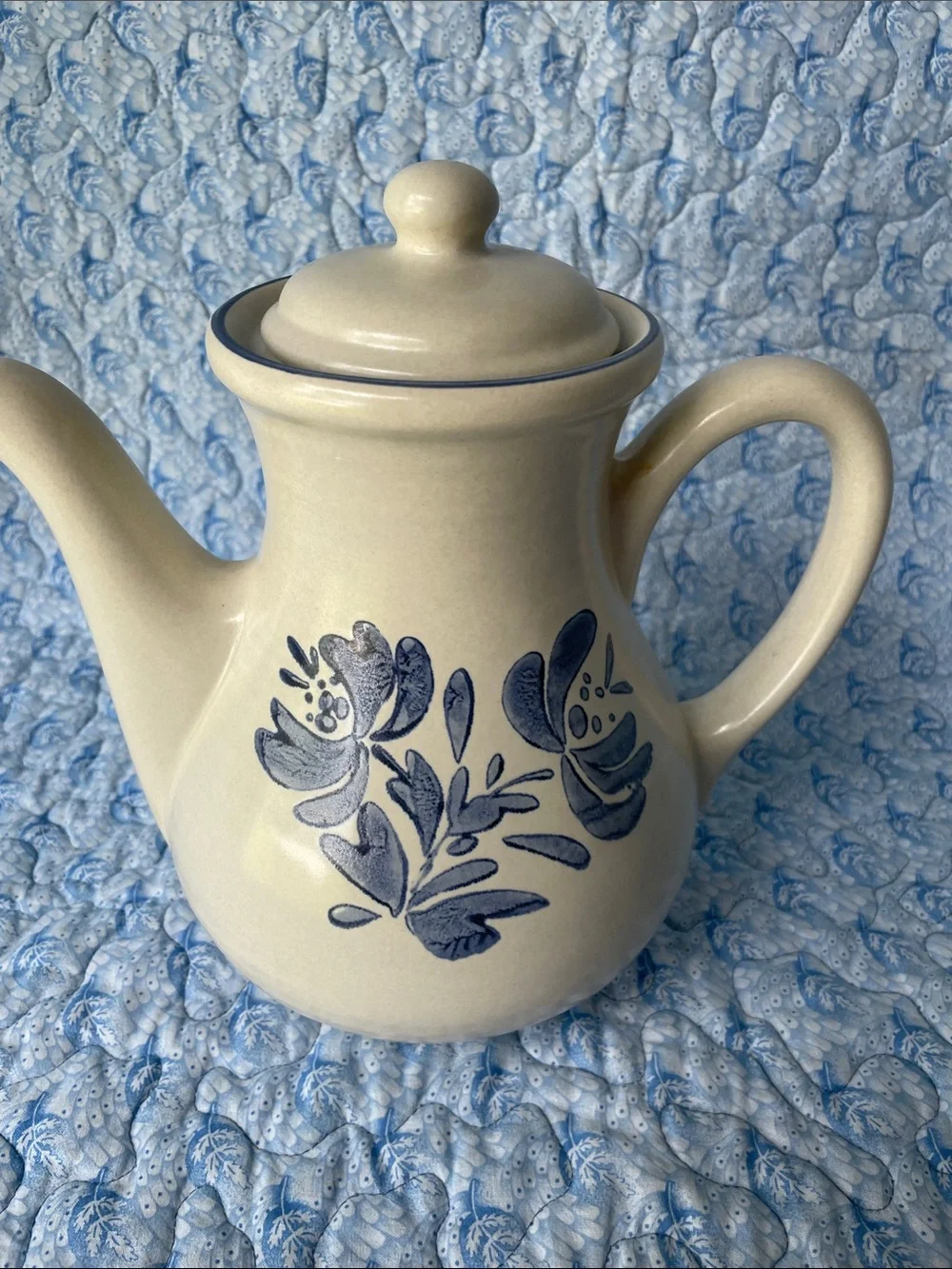 Pfaltzgraff Cream Ceramic Teapot with Blue Floral Motif